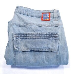 EMPYRE Mens Size 32 Blue Light Wash Embroidered Y2K Denim Streetwear Cargo Jeans